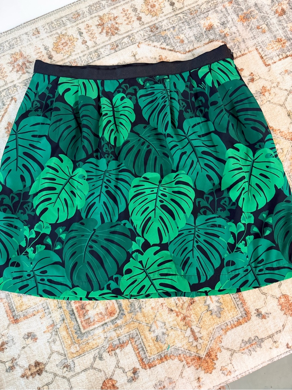 Banana Republic Green Tropical Leaf Skater Skirt